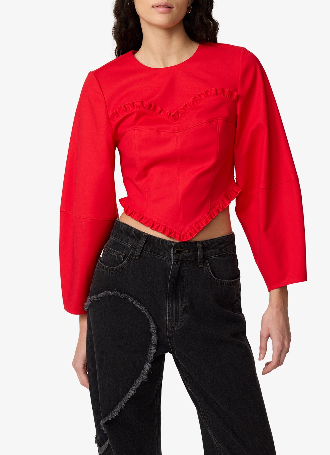 Fabienne Chapot Elin crop top met volant - detail steenrood