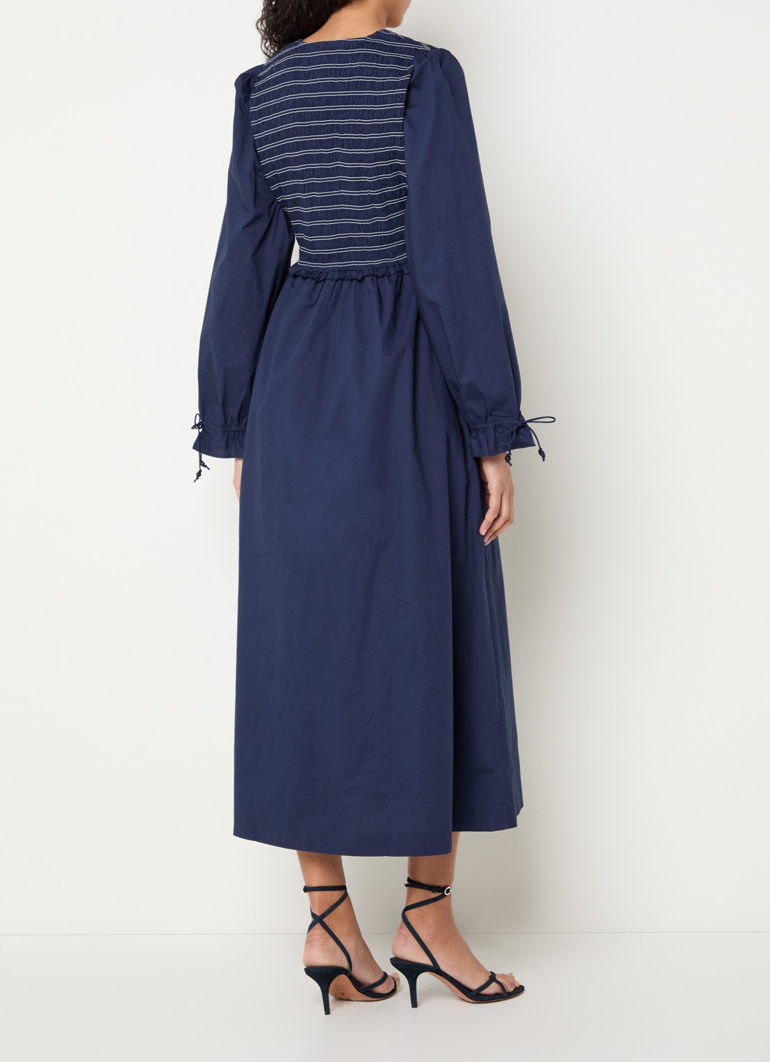 Fabienne Chapot Elouise midi tuniekjurk met V-hals - achterkant 3 donkerblauw