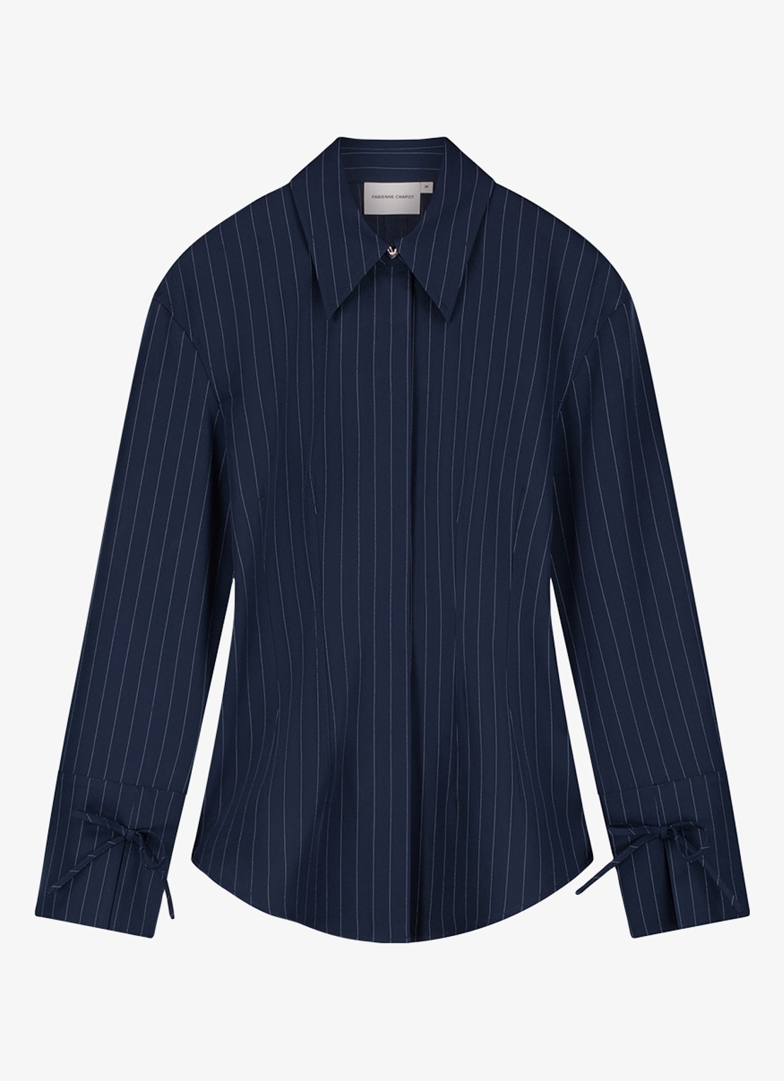 Fabienne Chapot Elvira blouse met krijtstreep - voorkant donkerblauw
