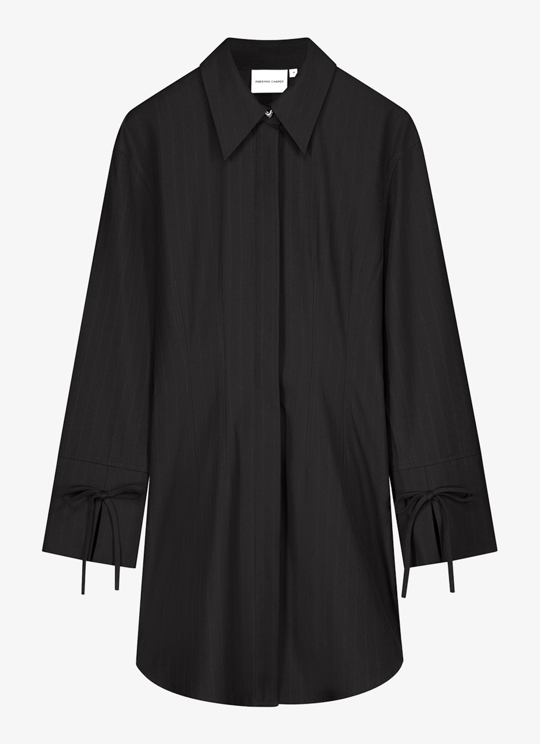 Fabienne Chapot Elvira mini blousejurk met streepprint en gestrikt detail - voorkant 3 zwart