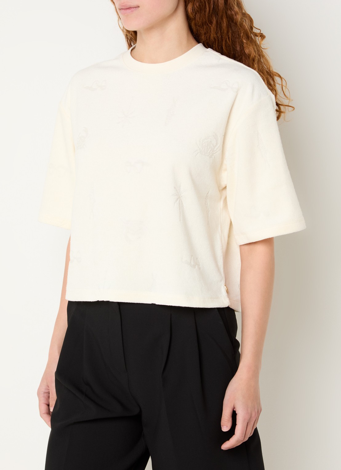 Fabienne Chapot Evy T-shirt van badstof met 3D print - detail 2 gebroken wit
