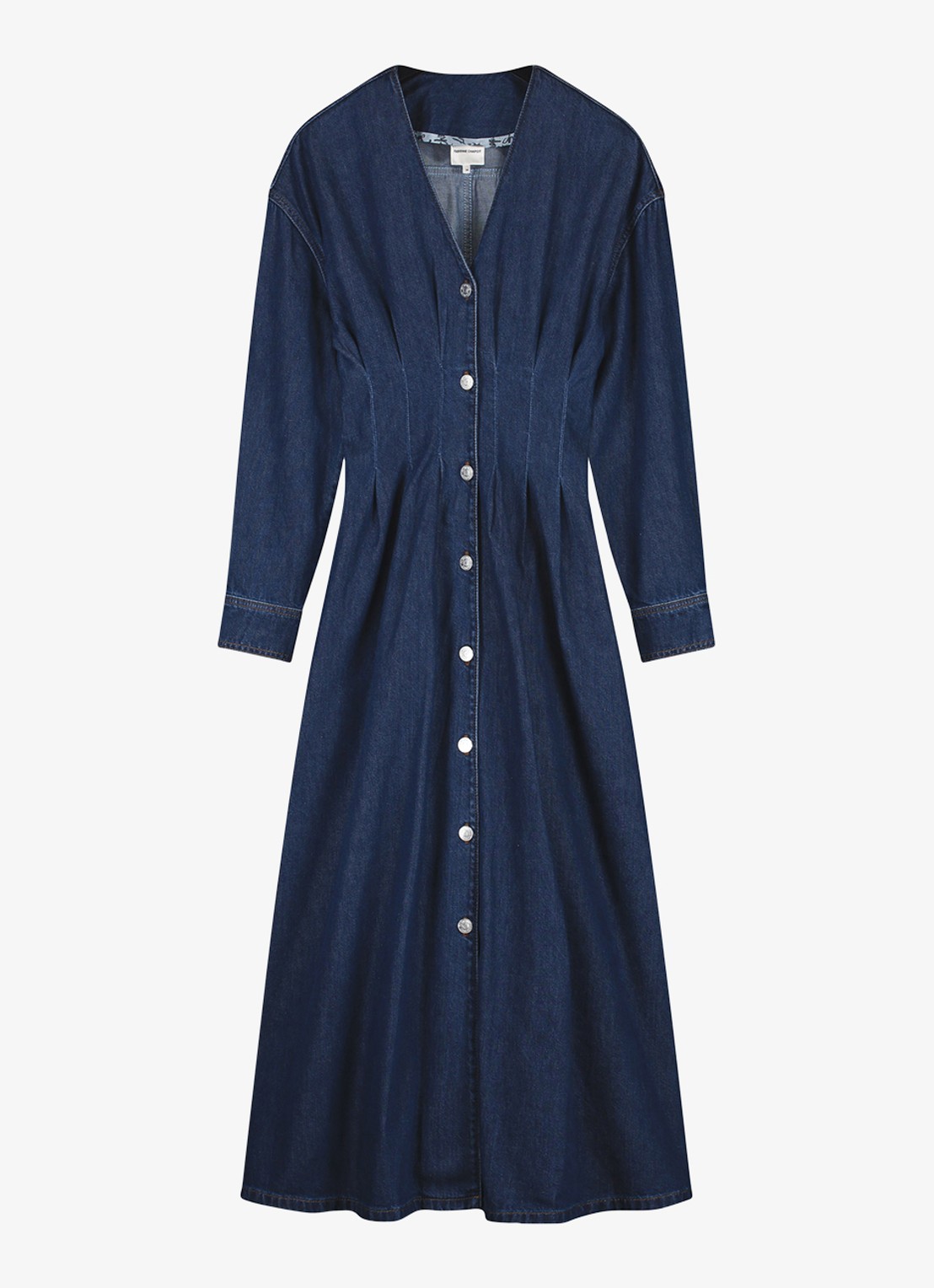 Fabienne Chapot Faith midi denim jurk met V-hals - voorkant 4 donkerblauw