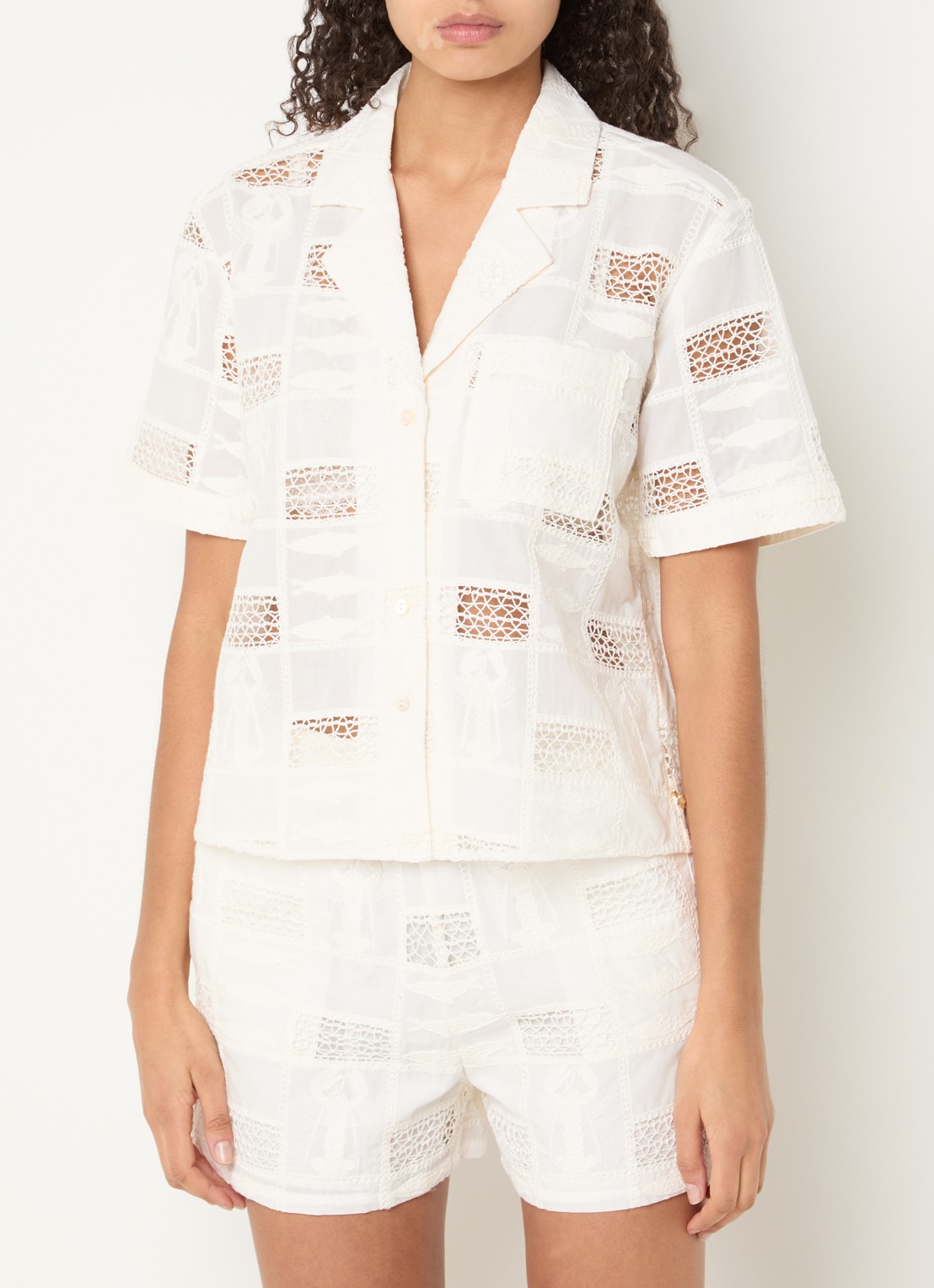 Fabienne Chapot Farida blouse met opengewerkt dessin - detail 4 gebroken wit