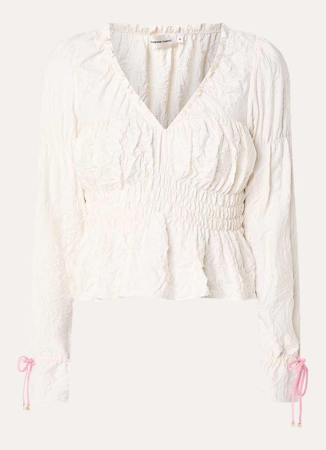 Fabienne Chapot Fera top met smockwerk en gestrikt detail - voorkant 3 gebroken wit