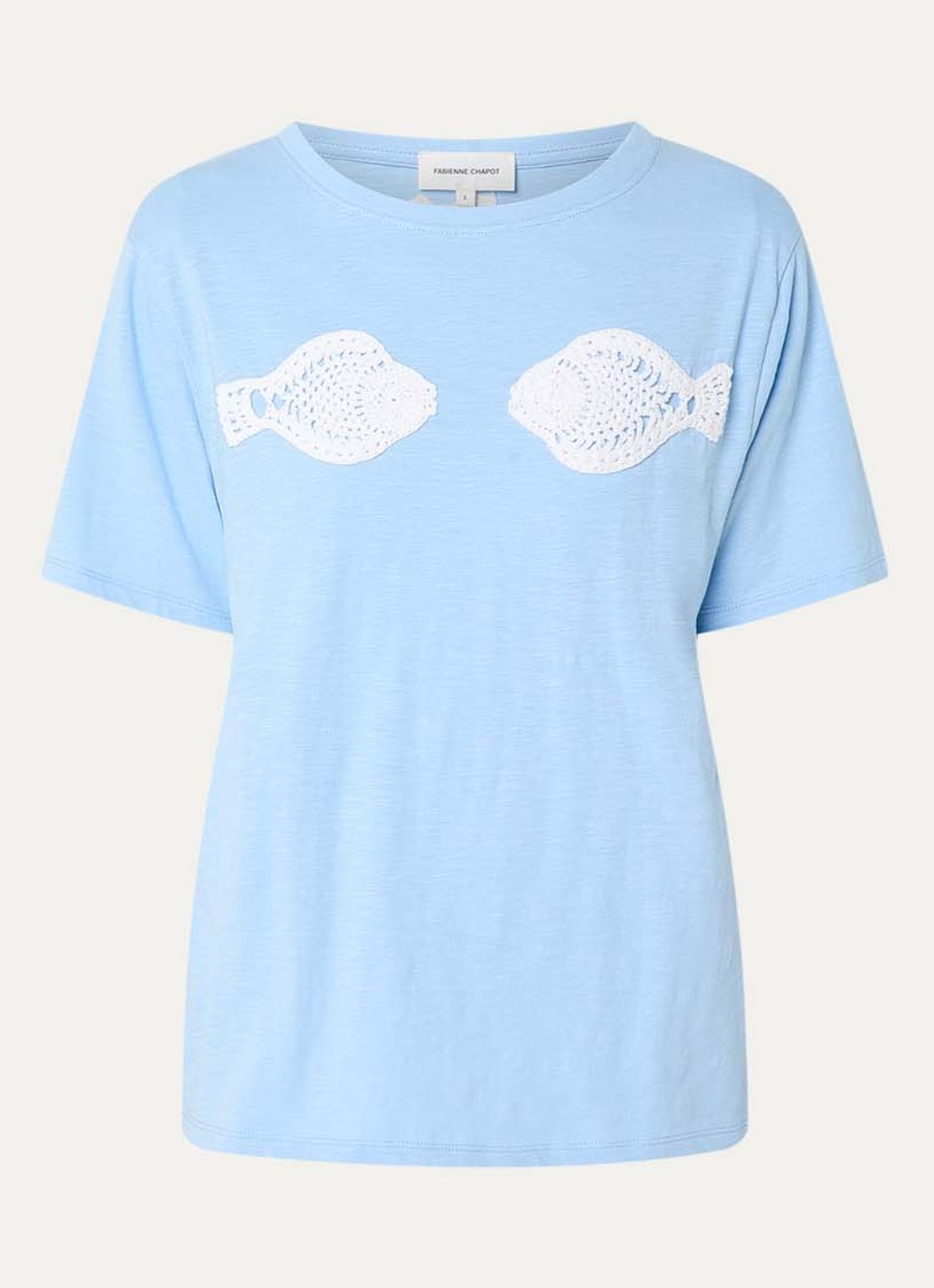 Fabienne Chapot Flo T-shirt met crochet detail - voorkant 3 blauwgrijs