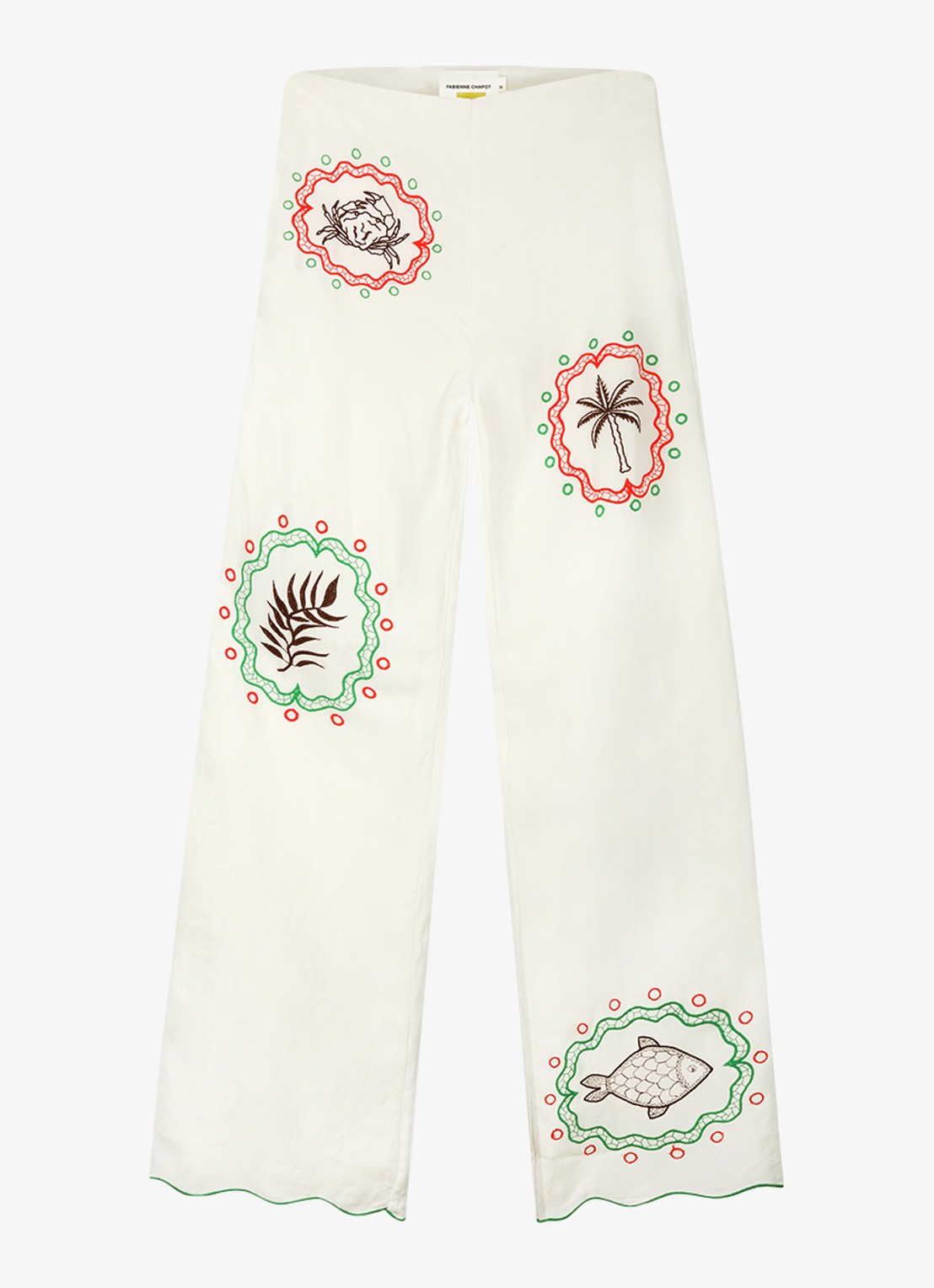 Fabienne Chapot Guicho high waist straight fit pantalon in linnenbend met borduring - voorkant gebroken wit