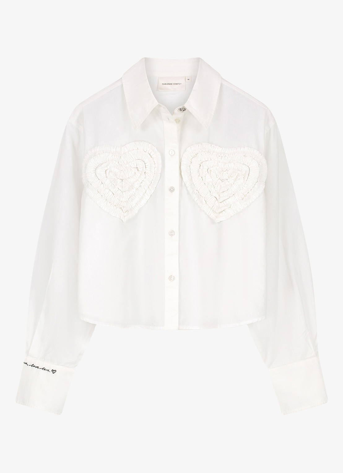 Fabienne Chapot Haidy cropped blouse met ruches en borduring - voorkant 4 wit