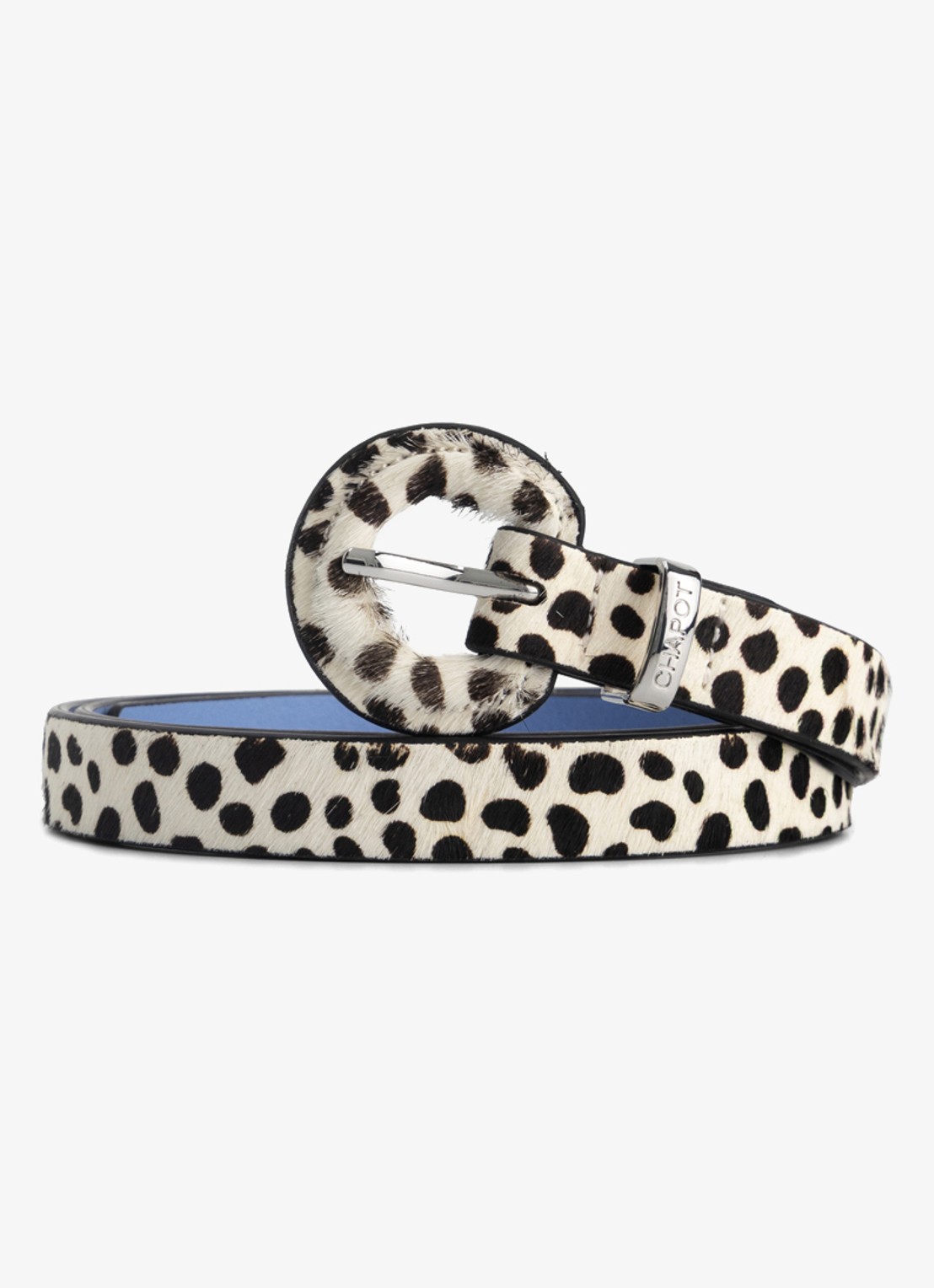 Fabienne Chapot Hairy Small riem van koeienvacht - voorkant gebroken wit
