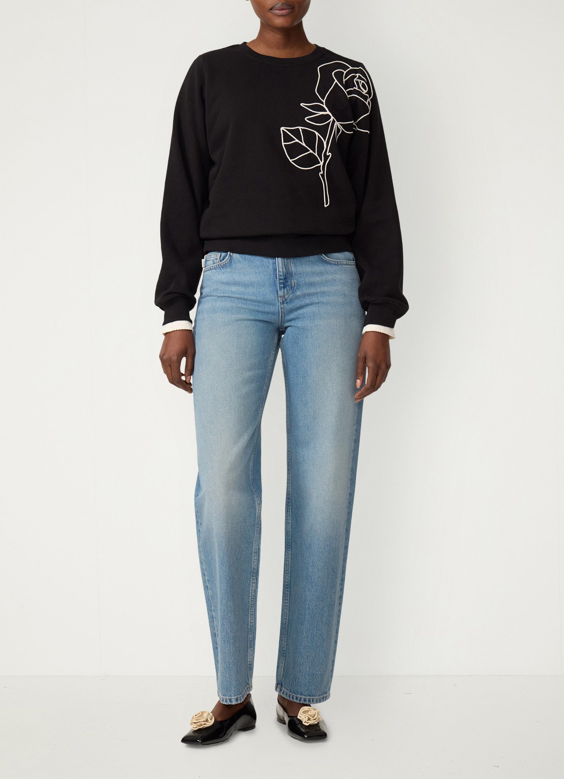 Fabienne Chapot Hazel SS sweater met bloemenprint - voorkant 5 zwart