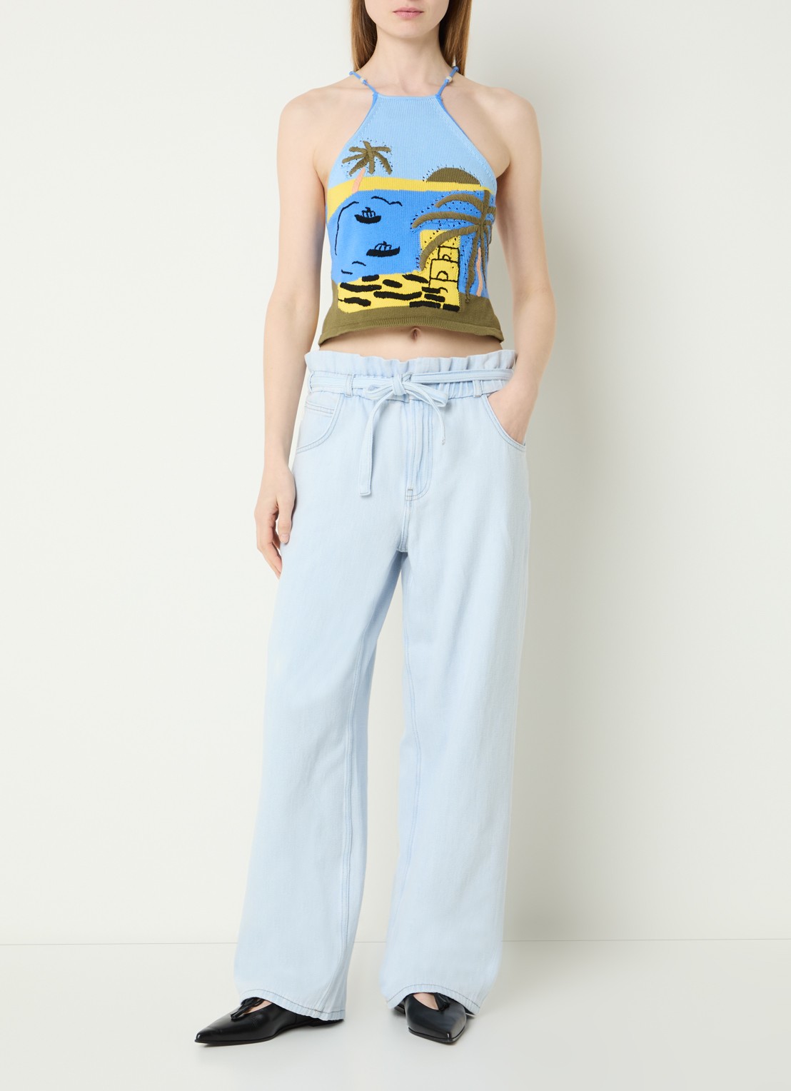 Fabienne Chapot High waist wide leg jeans met lichte wassing - voorkant 2 lichtblauw