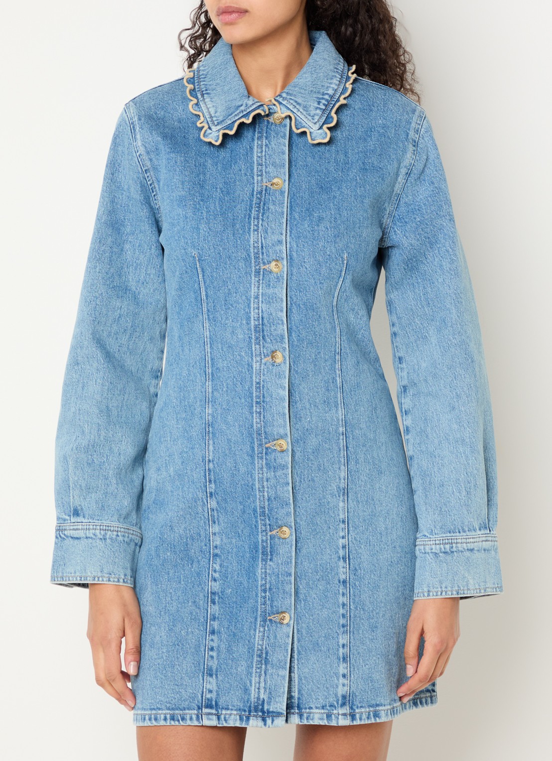 Fabienne Chapot Ina mini blousejurk van denim  - detail 4 indigo