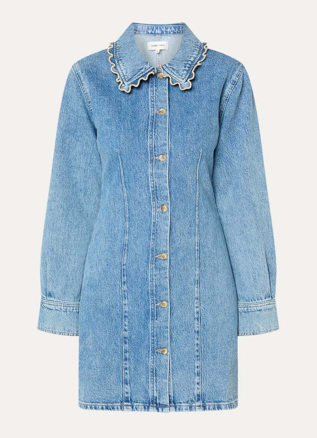 Fabienne Chapot Ina mini blousejurk van denim  - voorkant indigo