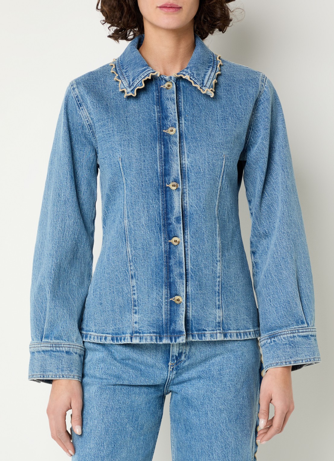 Fabienne Chapot Inda blouse van denim met siernaad - detail 4 indigo