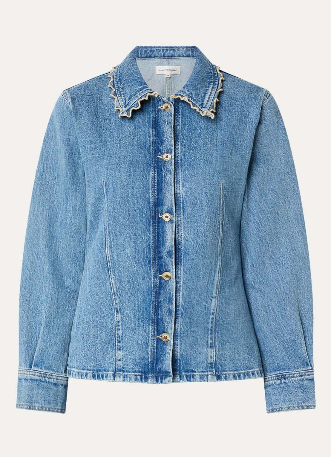 Fabienne Chapot Inda blouse van denim met siernaad - voorkant 2 indigo