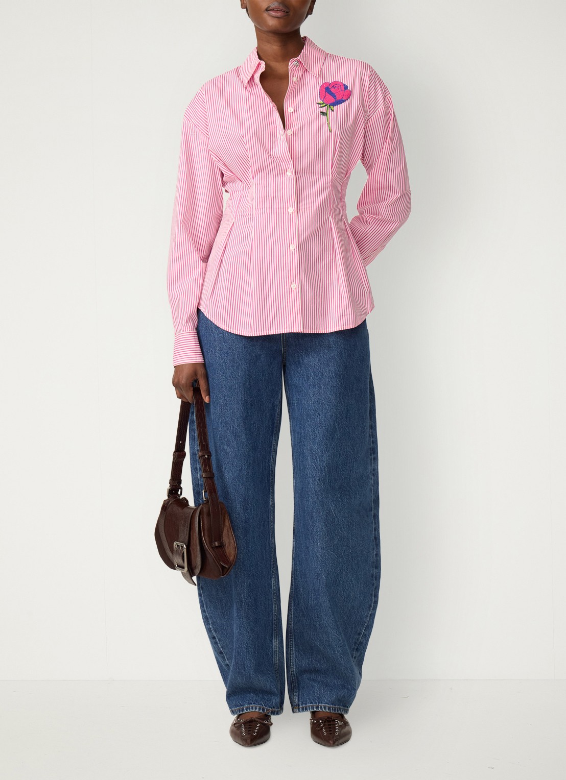 Fabienne Chapot Irina blouse met streepprint - voorkant 3 donkerroze