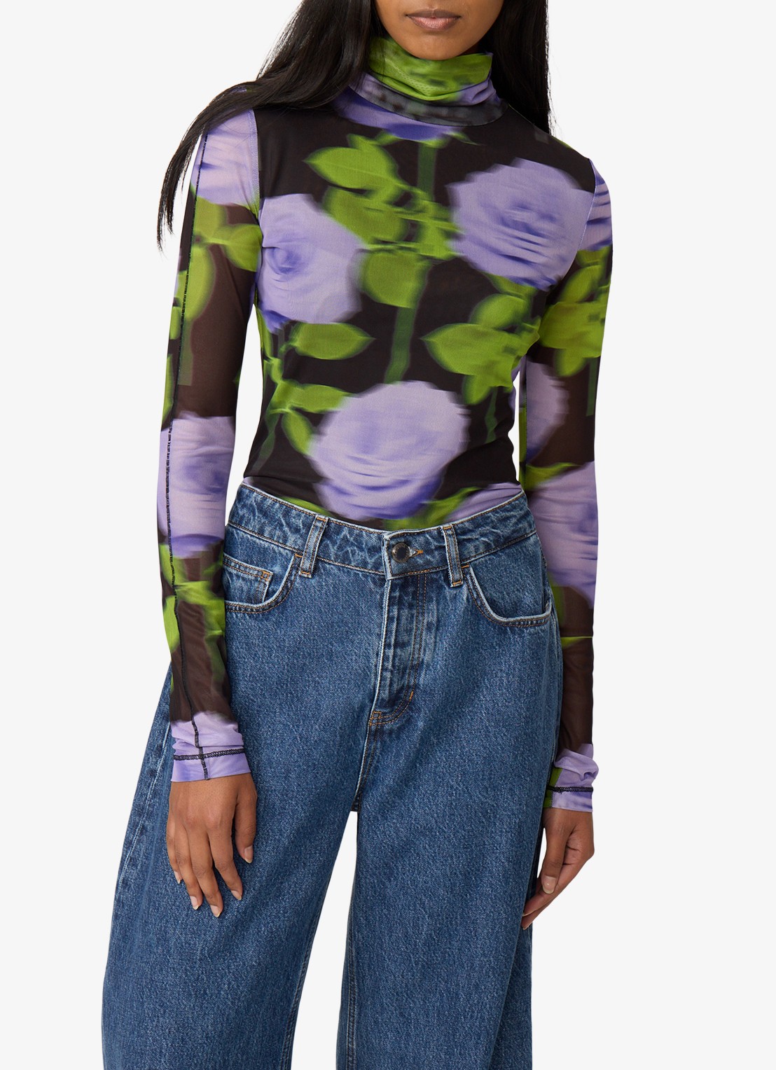 Fabienne Chapot Jadyn top van mesh met bloemenprint - detail paars