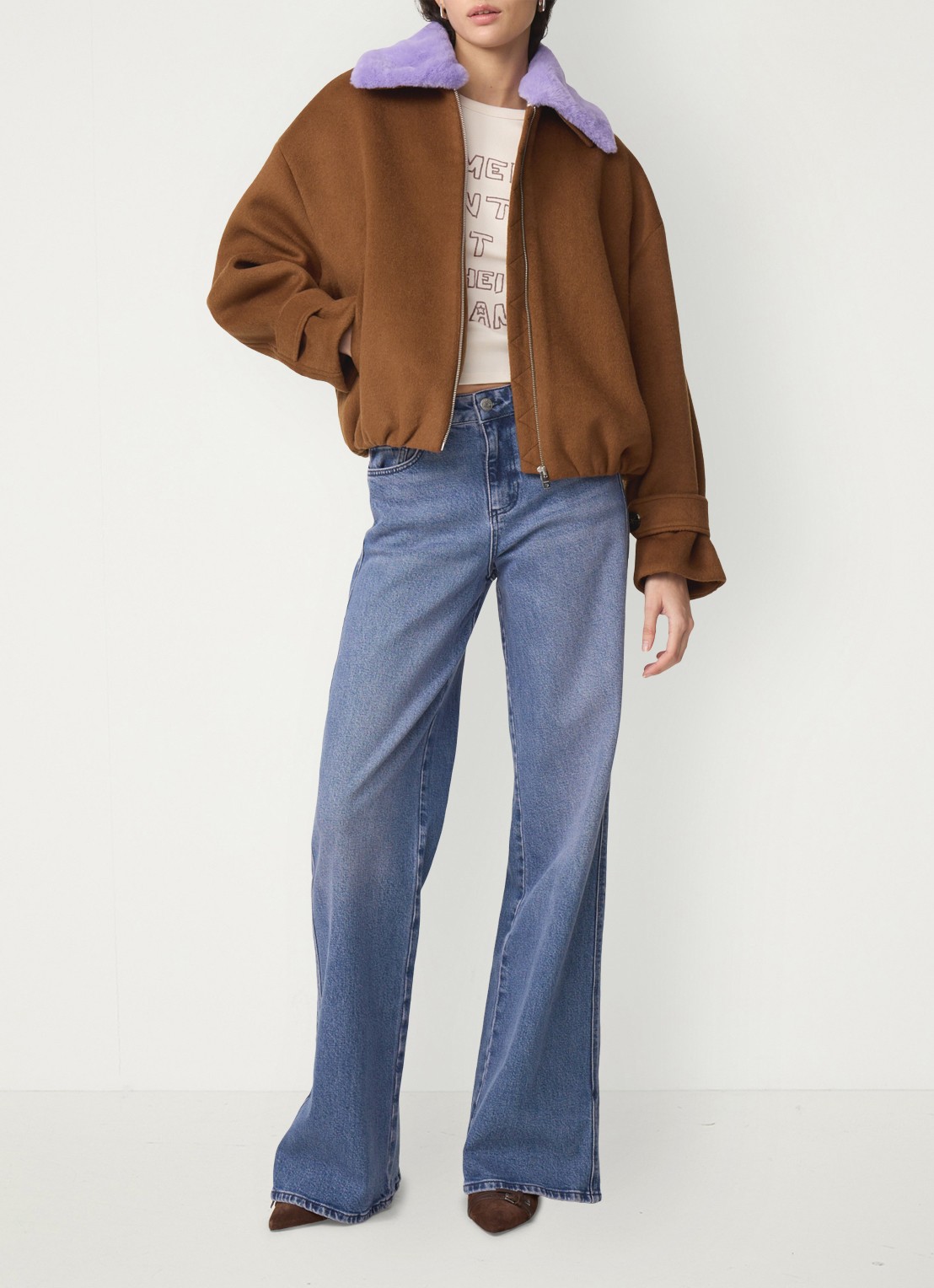 Fabienne Chapot Jael bomberjack in wolblend met colour blocking - voorkant 5 bruin