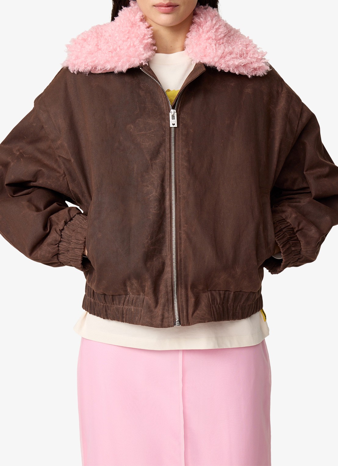Fabienne Chapot Jay bomberjack met colour blocking - detail bruin