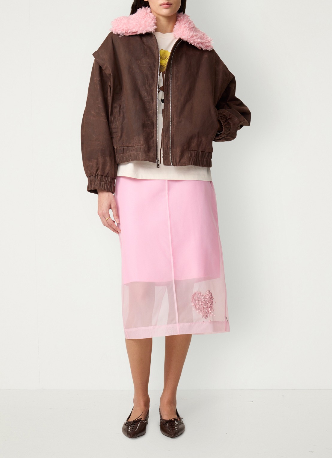 Fabienne Chapot Jay bomberjack met colour blocking - voorkant 4 bruin