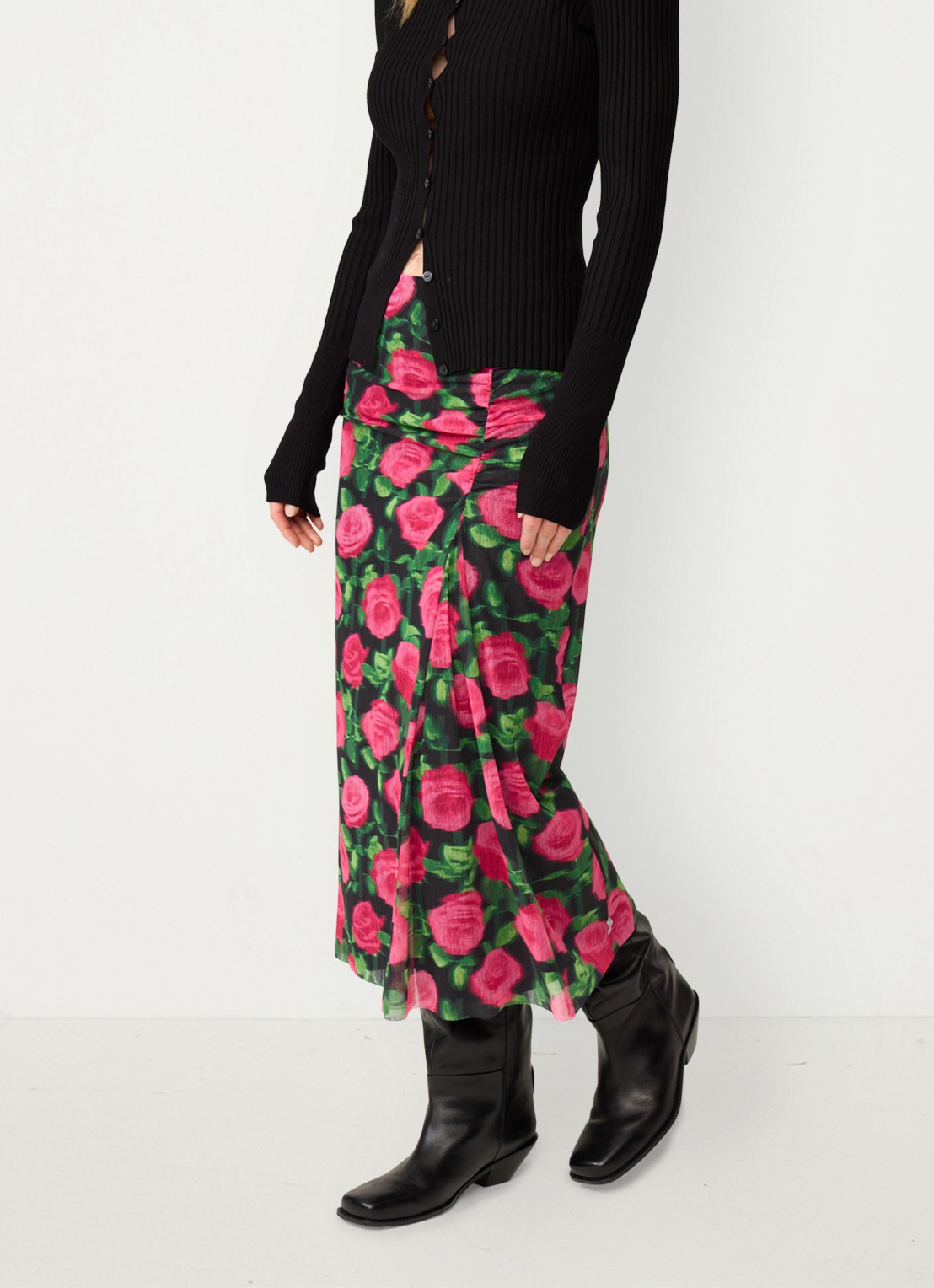 Fabienne Chapot Jessy midi rok met bloemenprint - detail 4 fuchsia