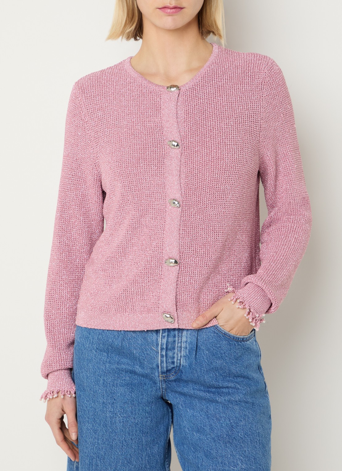 Fabienne Chapot Jody grofgebreid vest met lurex - detail 4 roze