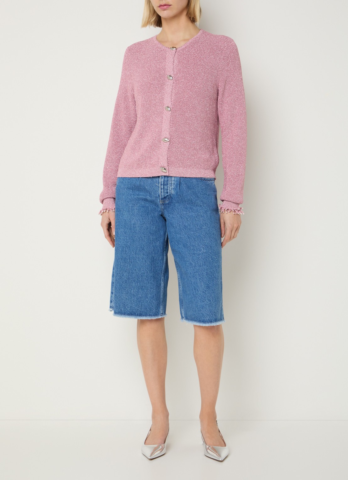 Fabienne Chapot Jody grofgebreid vest met lurex - voorkant 2 roze
