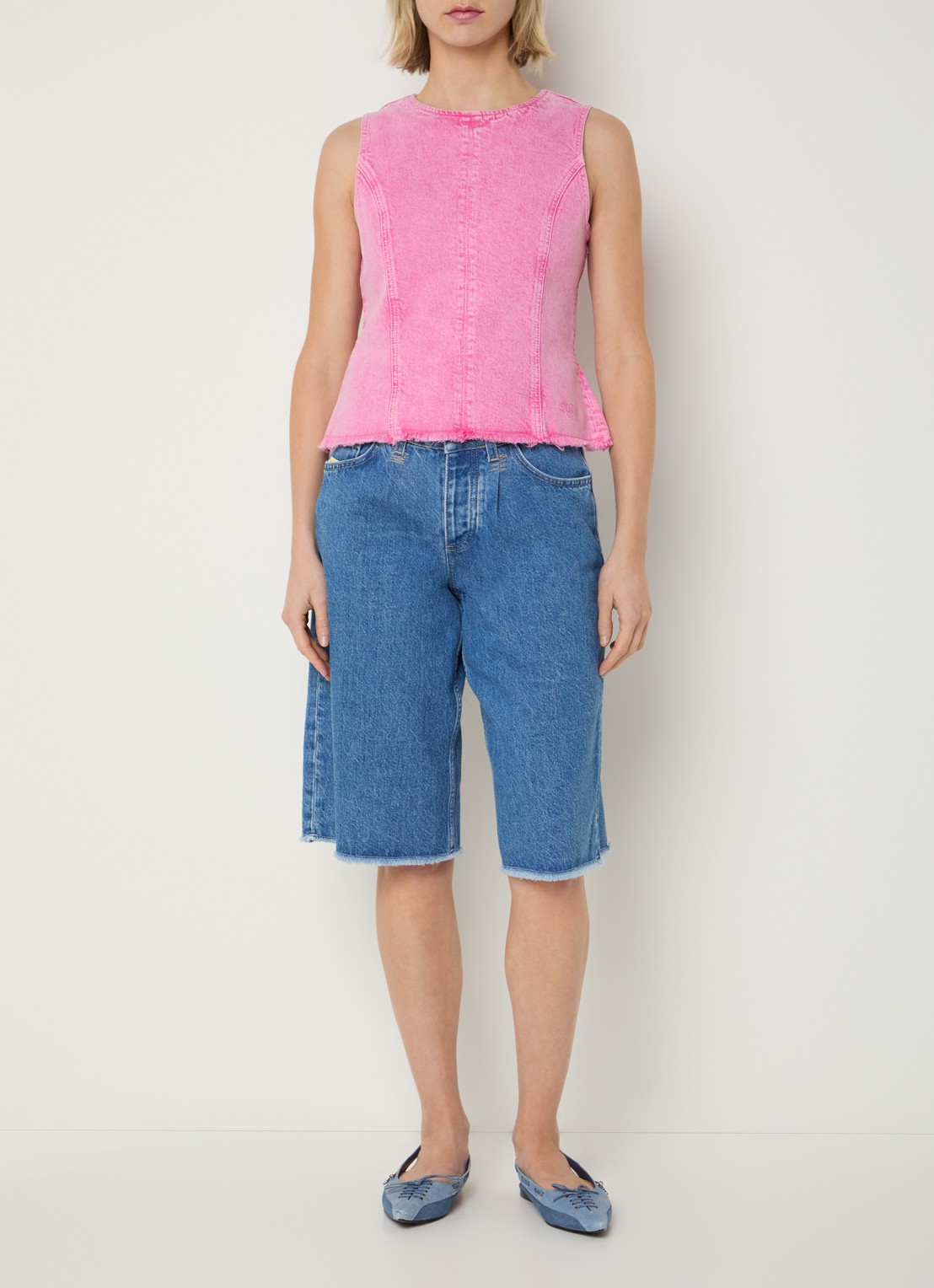 Fabienne Chapot Jojo top van denim met gekleurde wassing - voorkant 4 roze