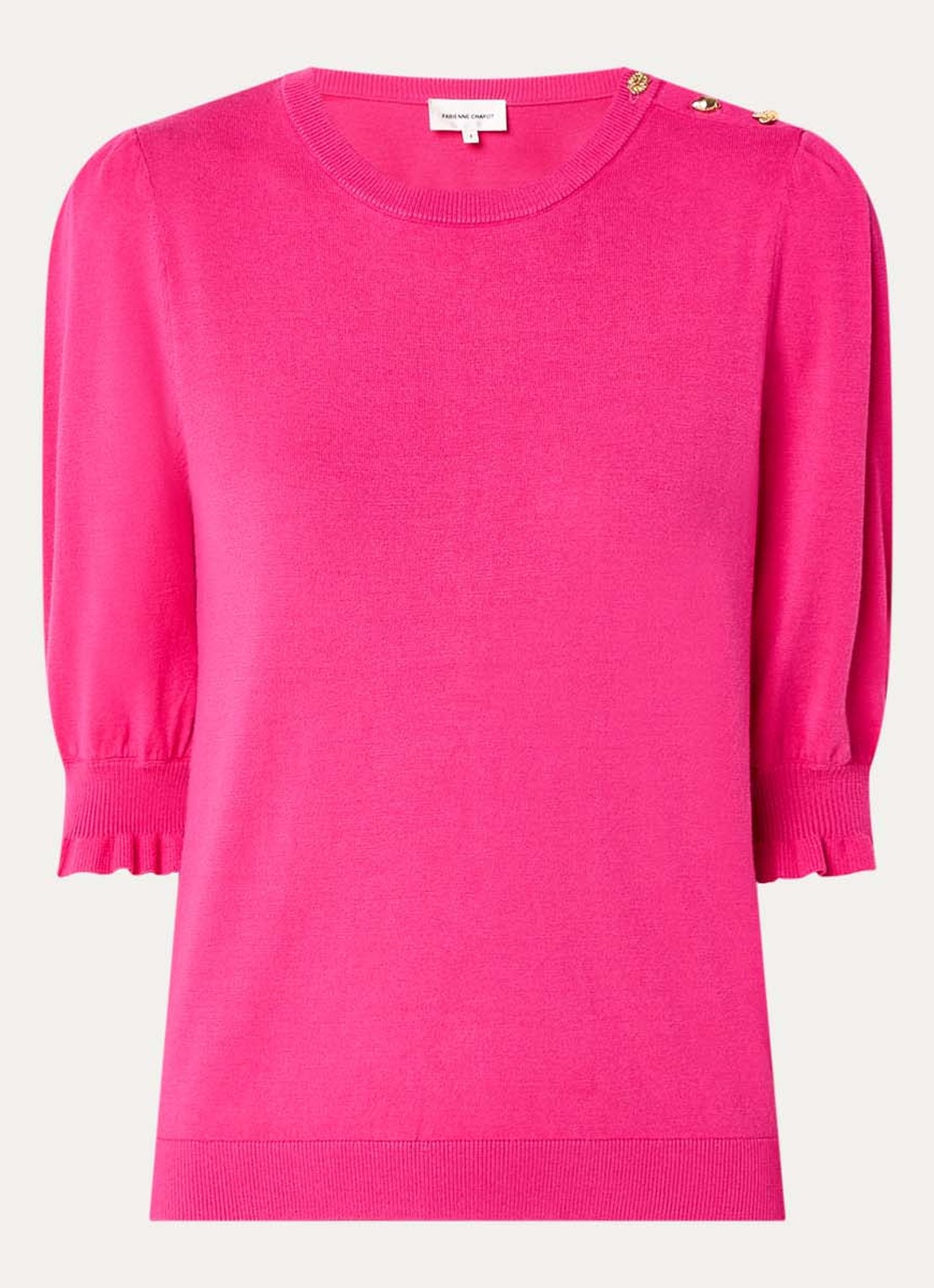 Fabienne Chapot Jolly fijngebreide top met ballonmouw - voorkant 3 fuchsia