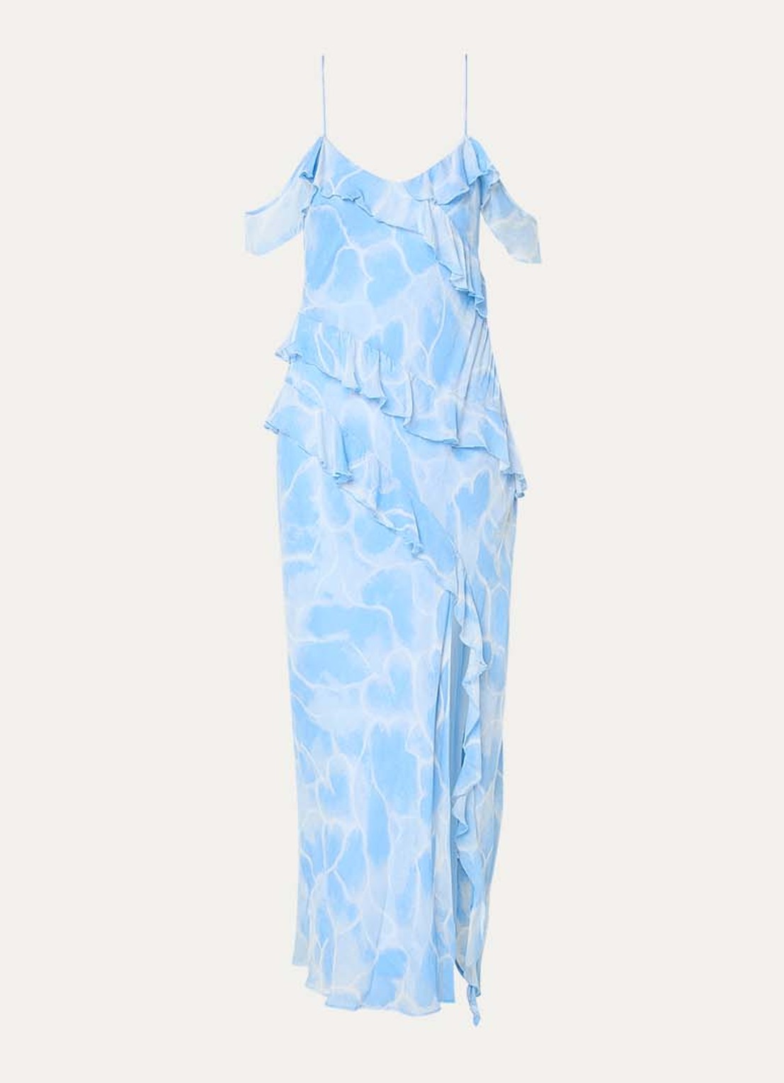 Fabienne Chapot Jule midi jurk met print en split - voorkant 2 lichtblauw