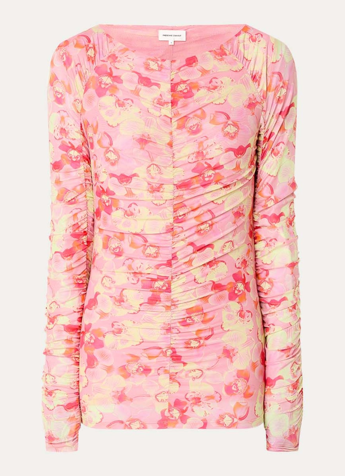 Fabienne Chapot Kane top van mesh met bloemenprint - voorkant lichtroze