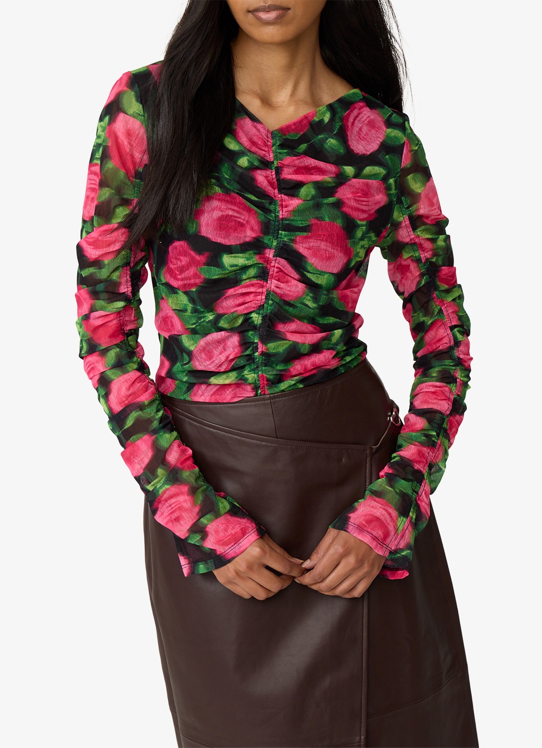 Fabienne Chapot Karlis top met print en plooidetail - detail 2 fuchsia