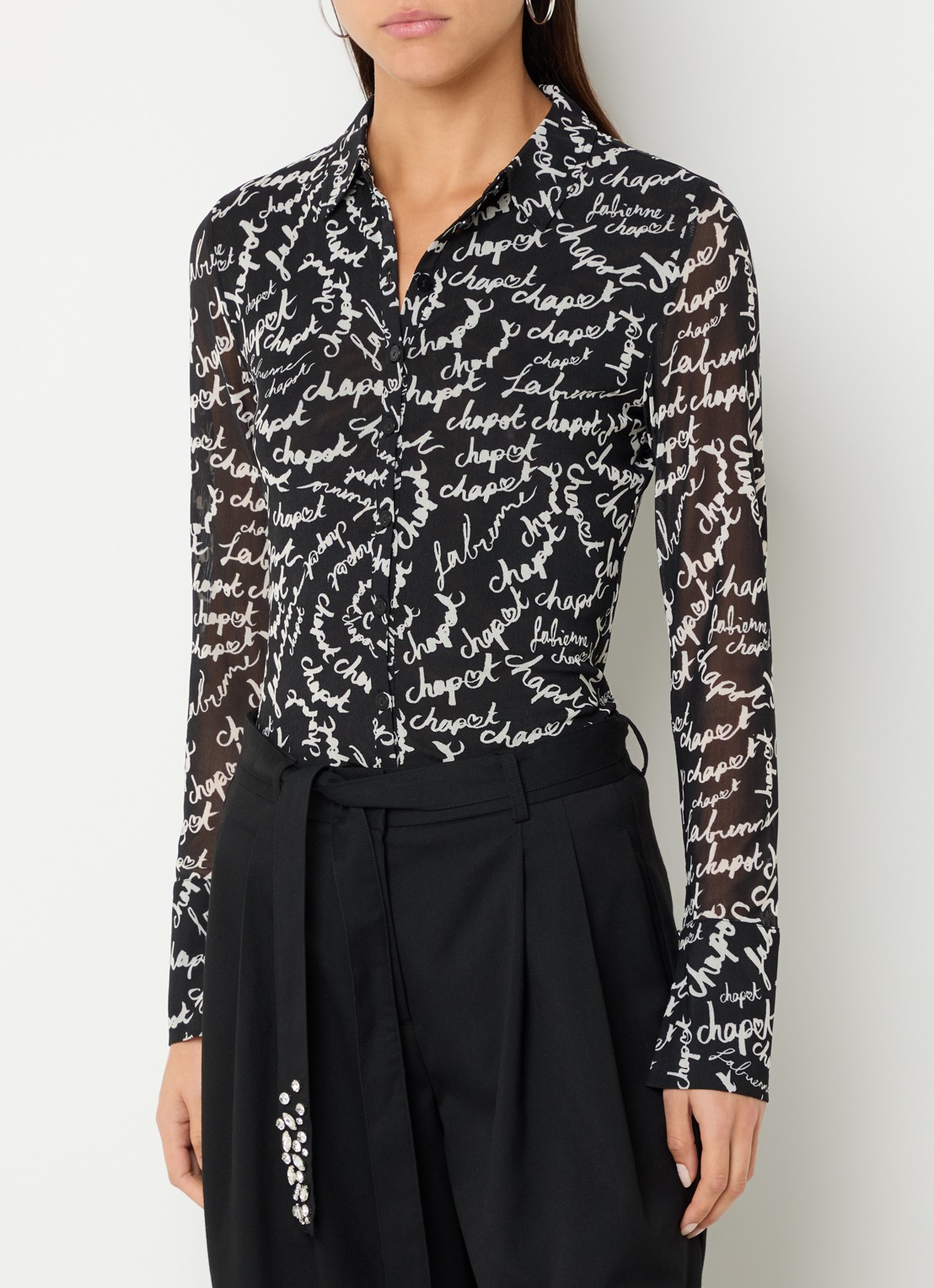 Fabienne Chapot Kevis blouse met logoprint  - detail 4 zwart