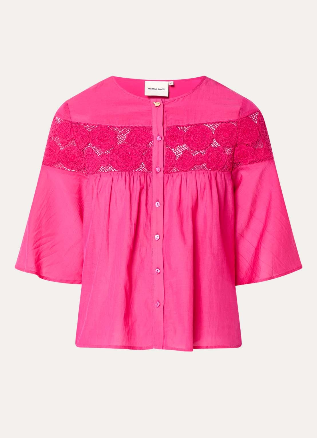 Fabienne Chapot Kristel blouse met broderie - voorkant 3 fuchsia