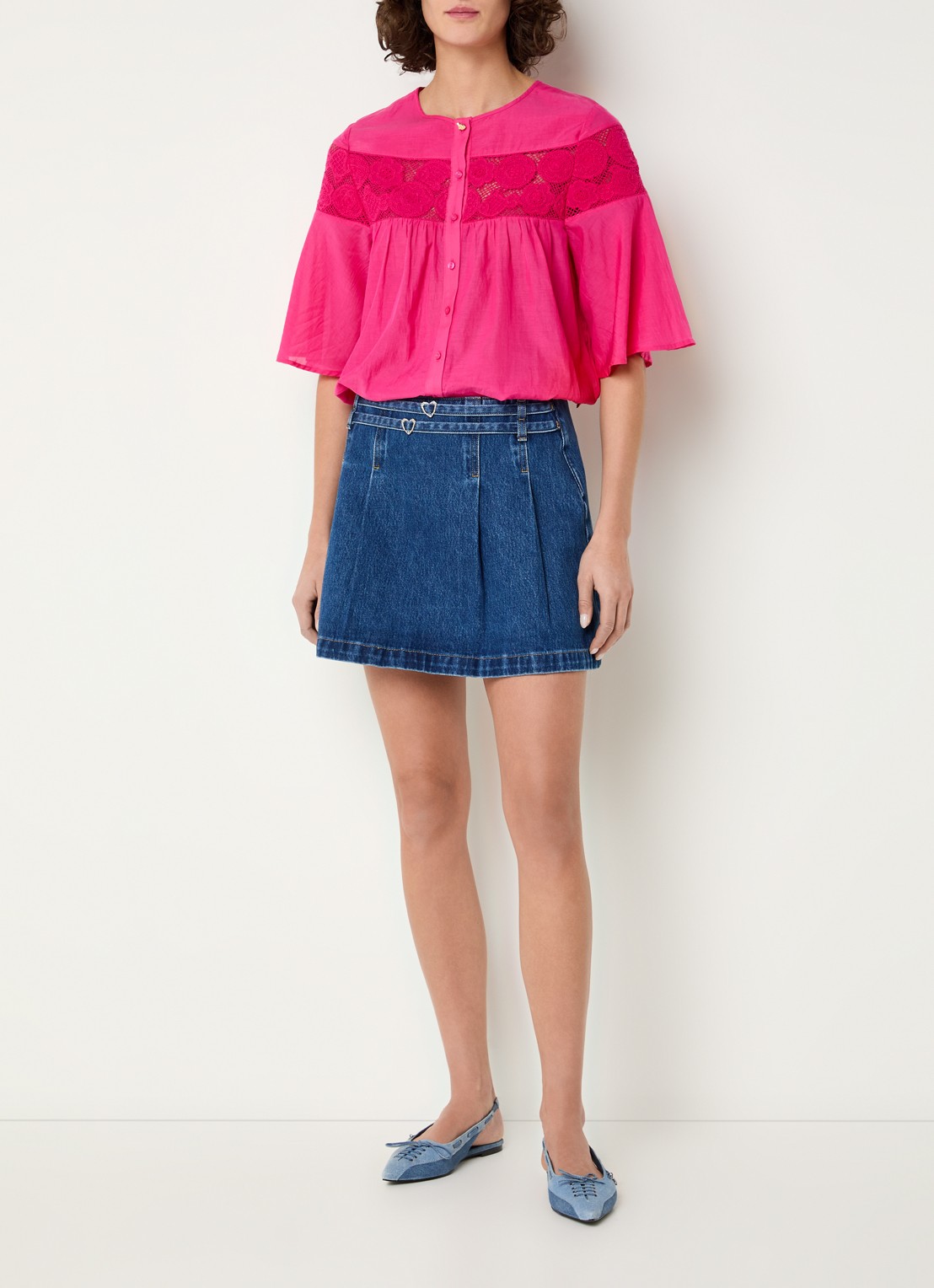 Fabienne Chapot Kristel blouse met broderie - voorkant 4 fuchsia