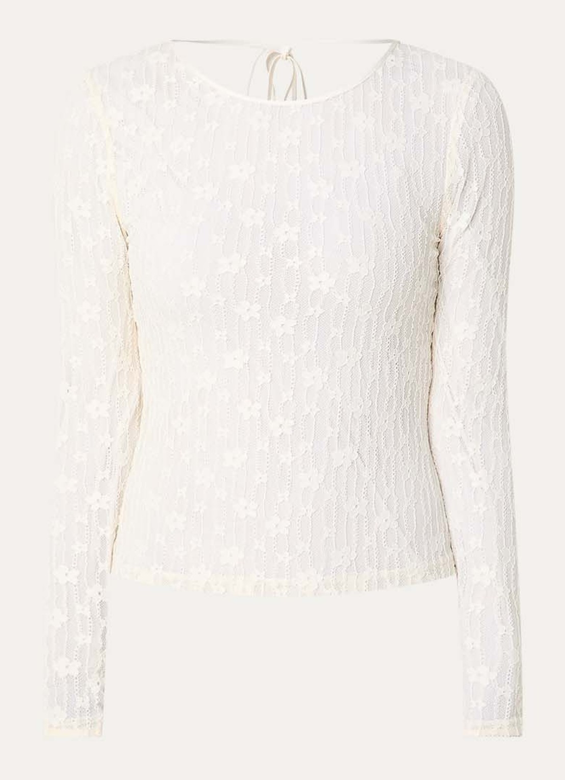 Fabienne Chapot Lacey semi-transparante top van kant met rugdecolleté - voorkant gebroken wit