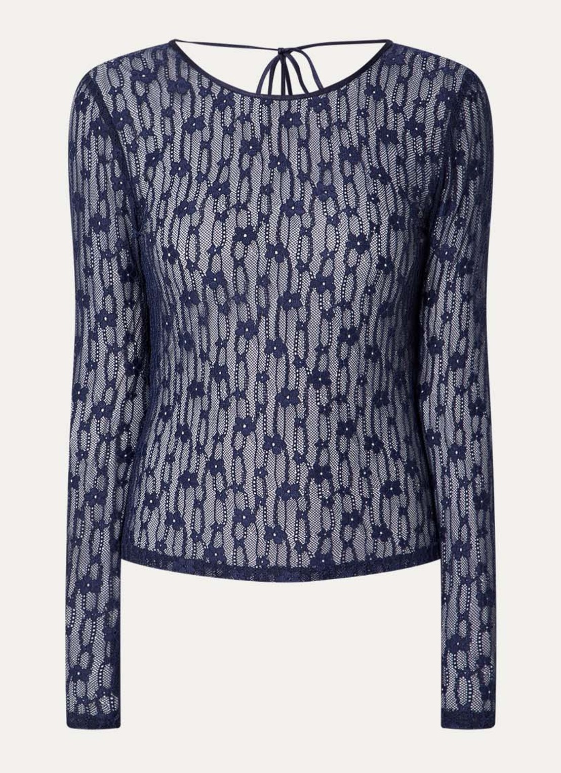 Fabienne Chapot Lacey semi-transparante top van kant - voorkant 2 donkerblauw