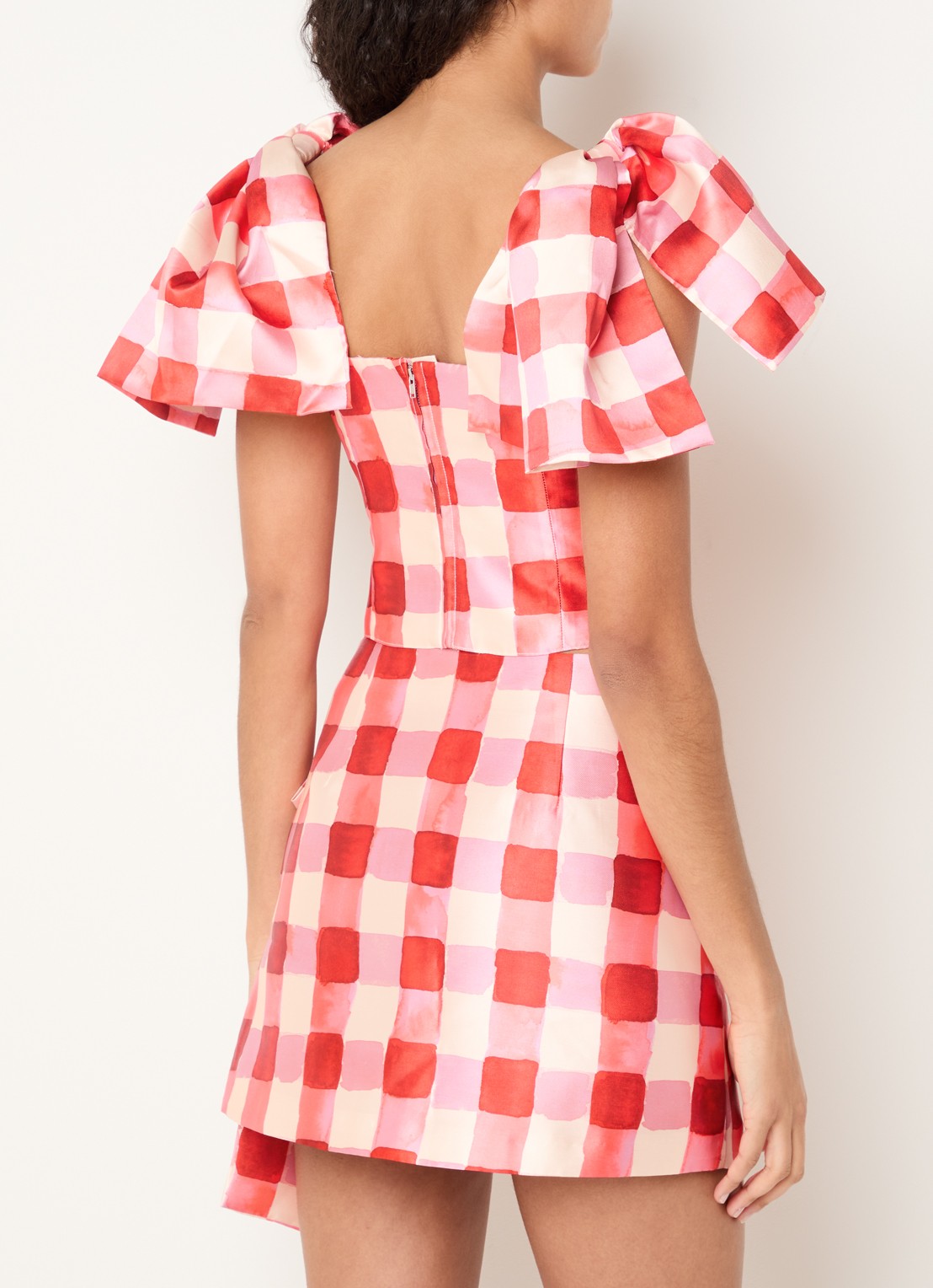 Fabienne Chapot Lana crop top met ruitdessin en kralendecoratie - achterkant 3 rood