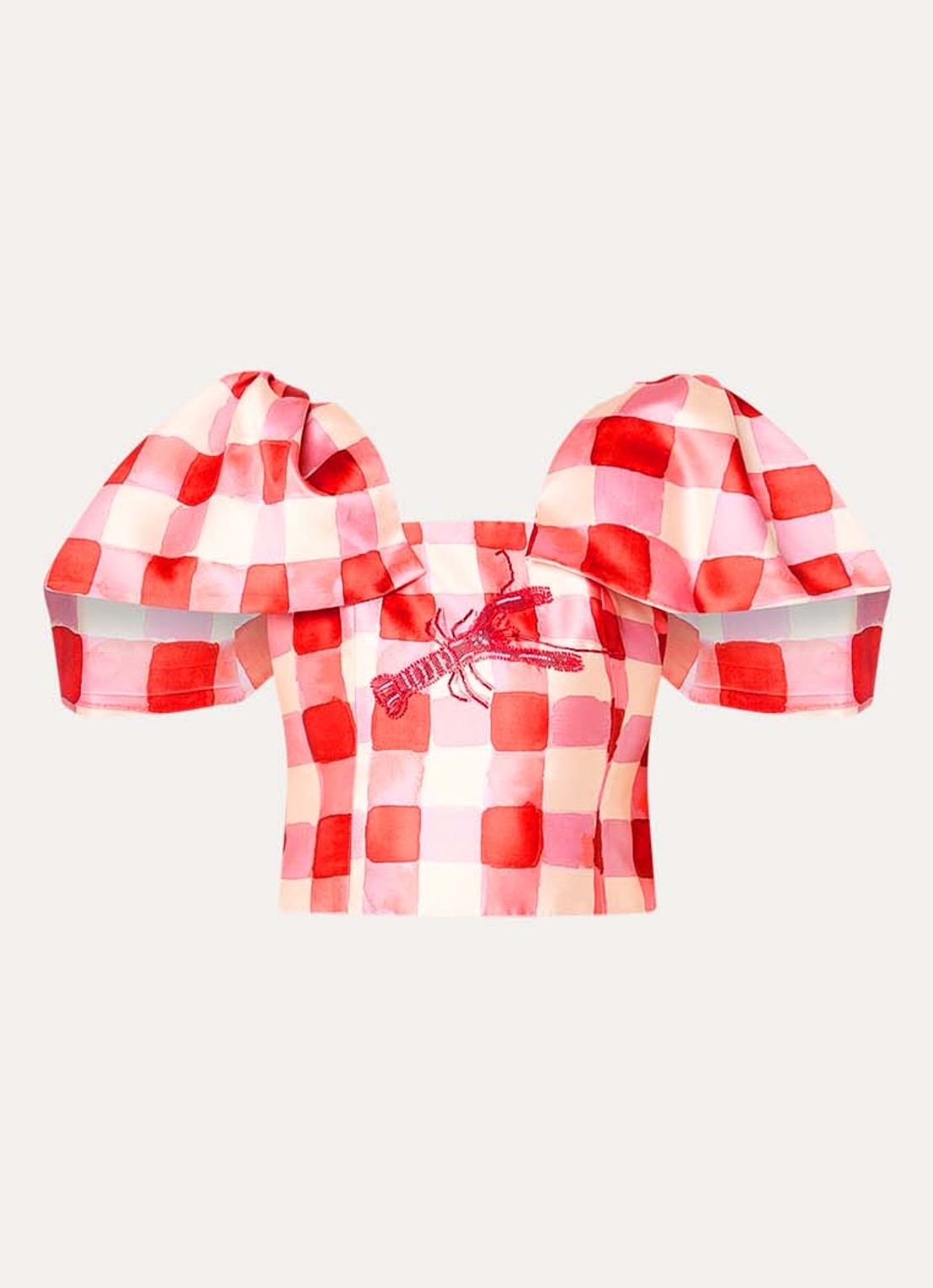 Fabienne Chapot Lana crop top met ruitdessin en kralendecoratie - voorkant rood