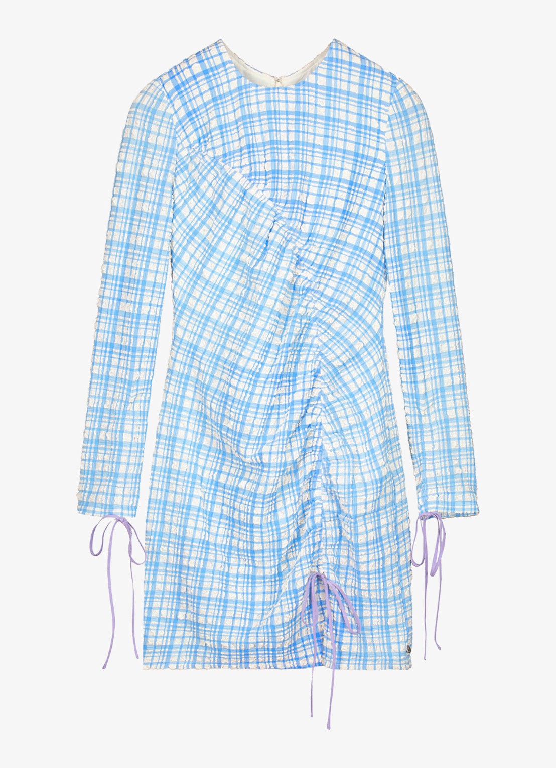 Fabienne Chapot Levi mini jurk met ruitdessin en structuur - voorkant blauw