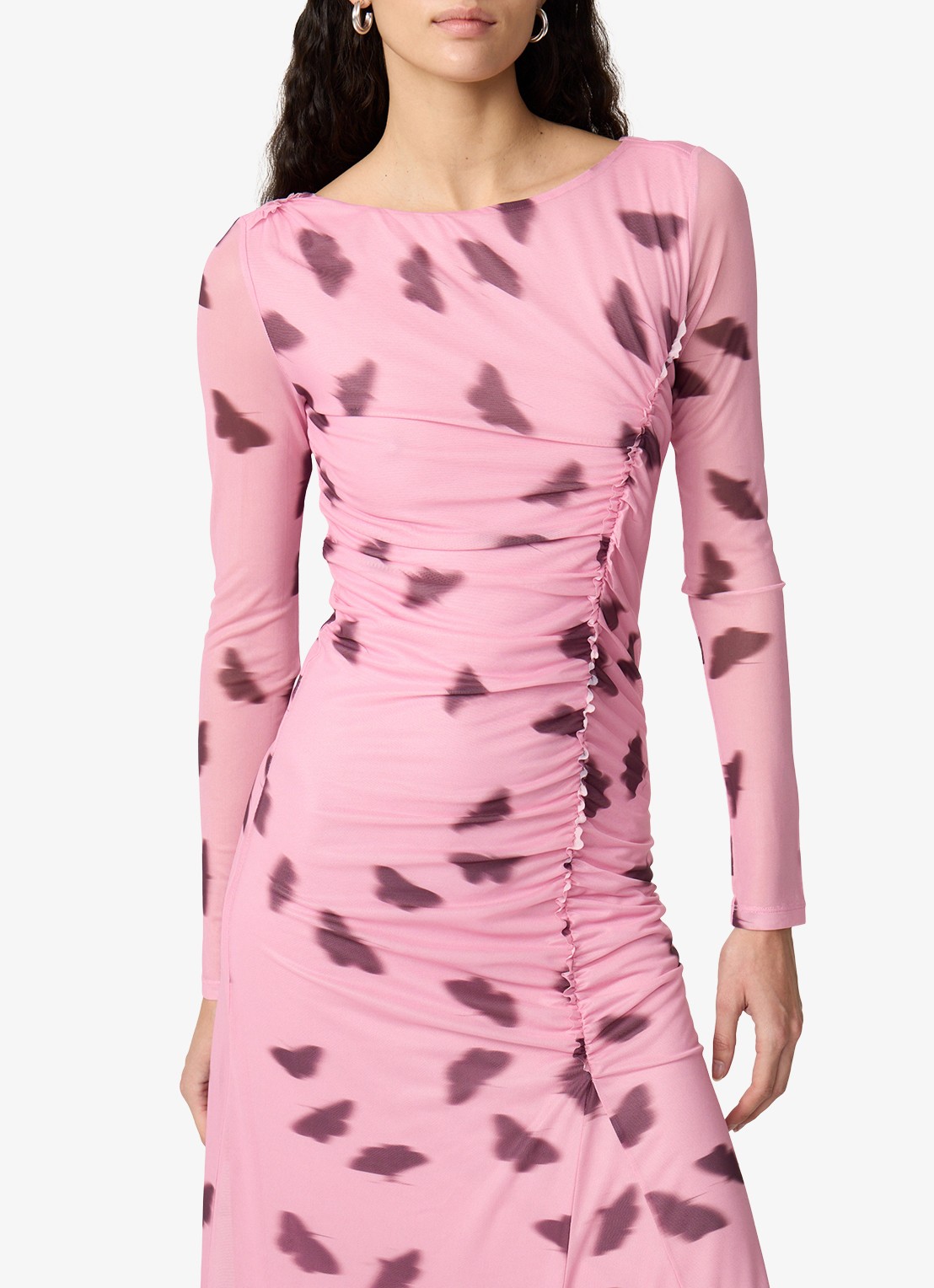 Fabienne Chapot Lilea midi jurk van mesh met print - detail roze