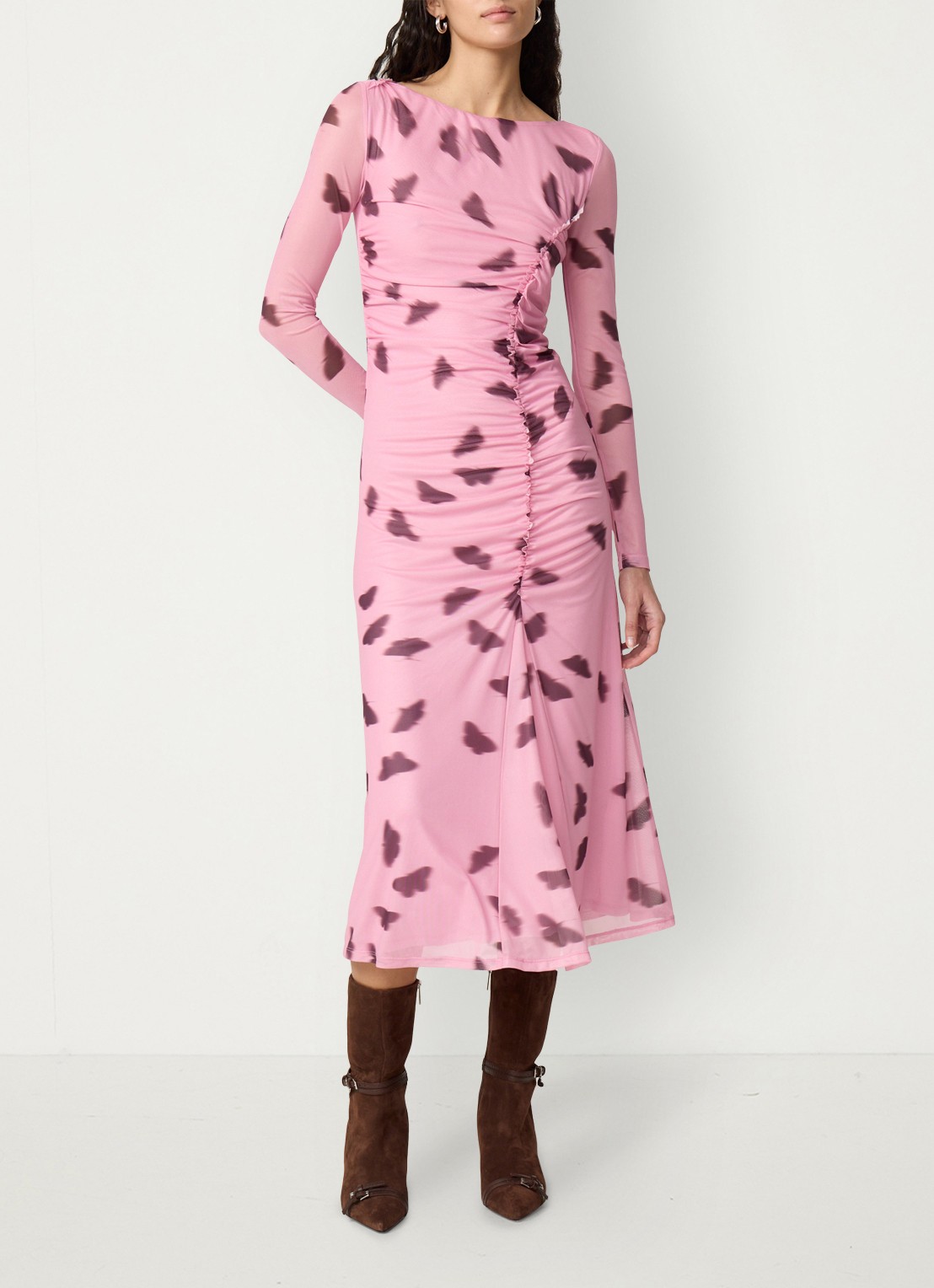 Fabienne Chapot Lilea midi jurk van mesh met print - voorkant 4 roze