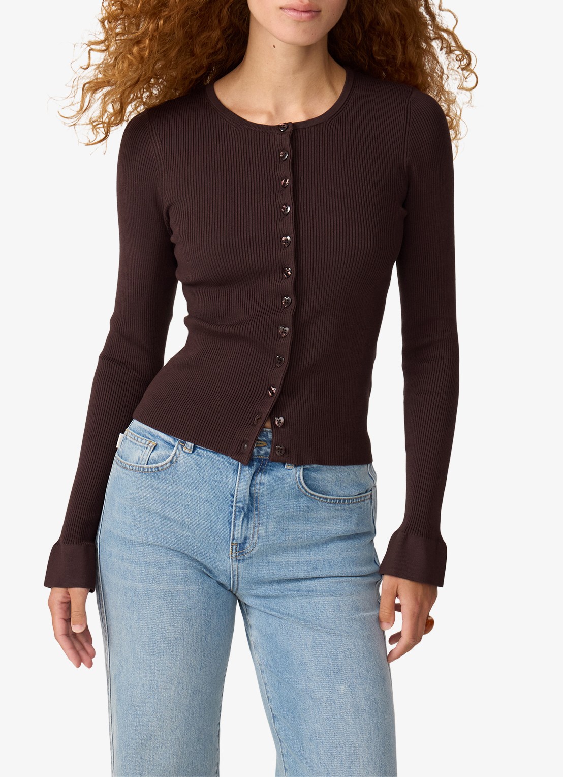 Fabienne Chapot Lilo fijngebreid vest met ribstructuur - detail 4 donkerbruin
