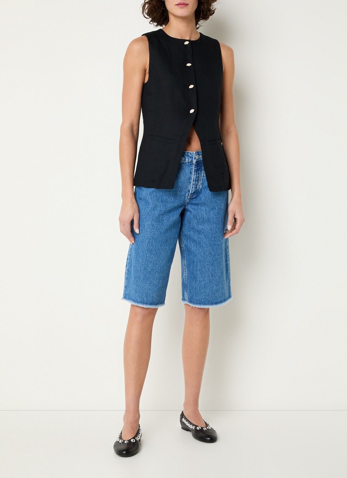 Fabienne Chapot Lucy high waist straight leg korte broek van denim - voorkant 3 indigo