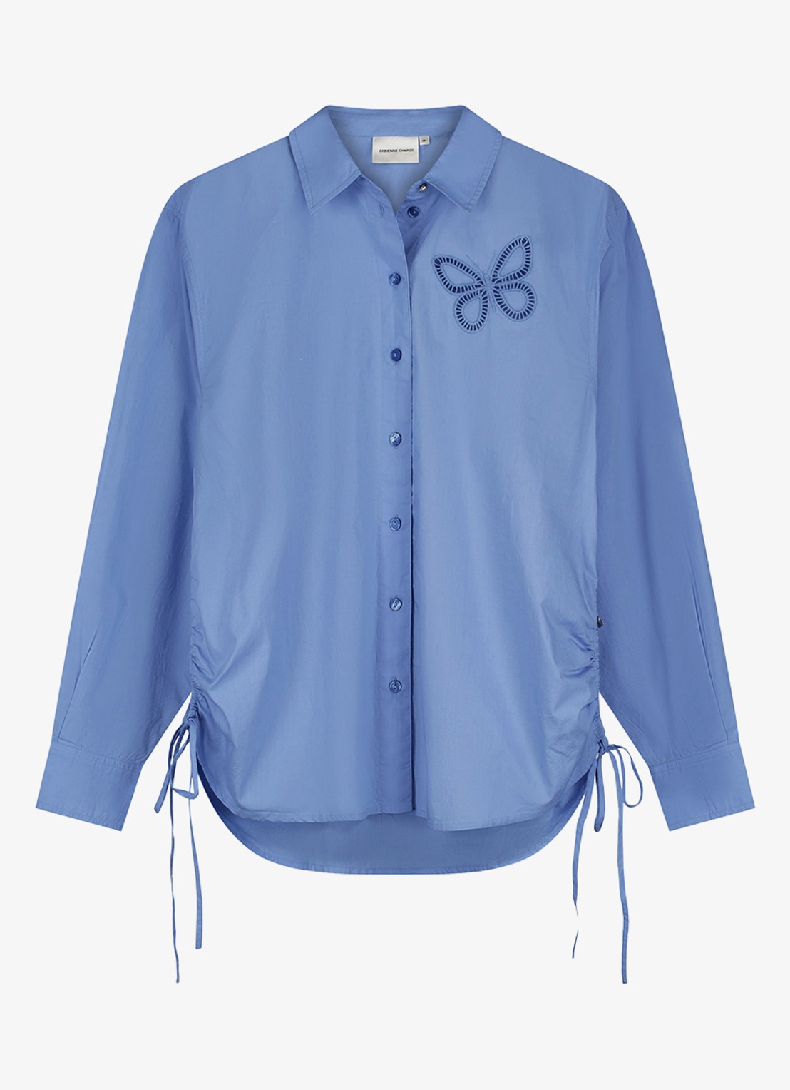 Fabienne Chapot Lux blouse met borduring en trekkoord - voorkant blauw