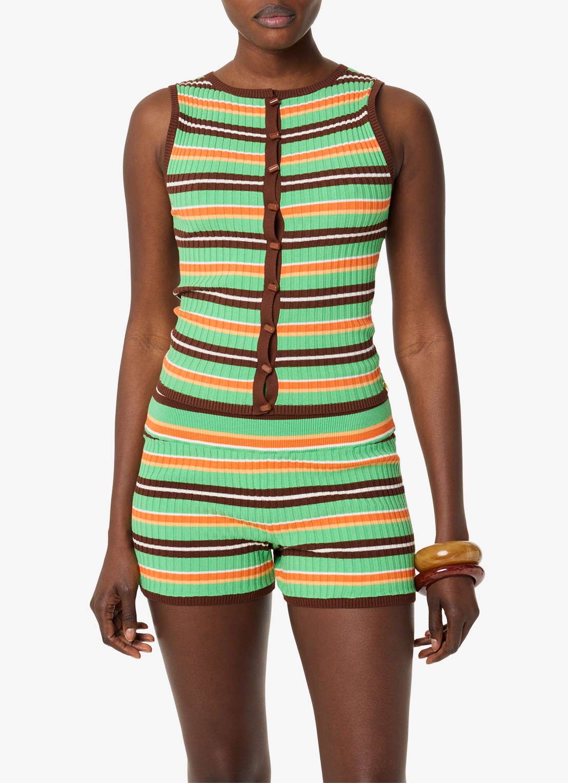Fabienne Chapot Lux top met ribstructuur met streepprint - detail groen