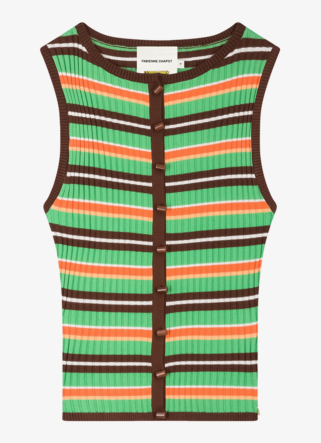 Fabienne Chapot Lux top met ribstructuur met streepprint - voorkant 4 groen