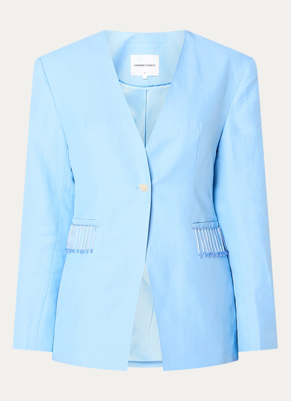 Fabienne Chapot Luz blazer in linnenblend met franjes - voorkant 3 aquablauw