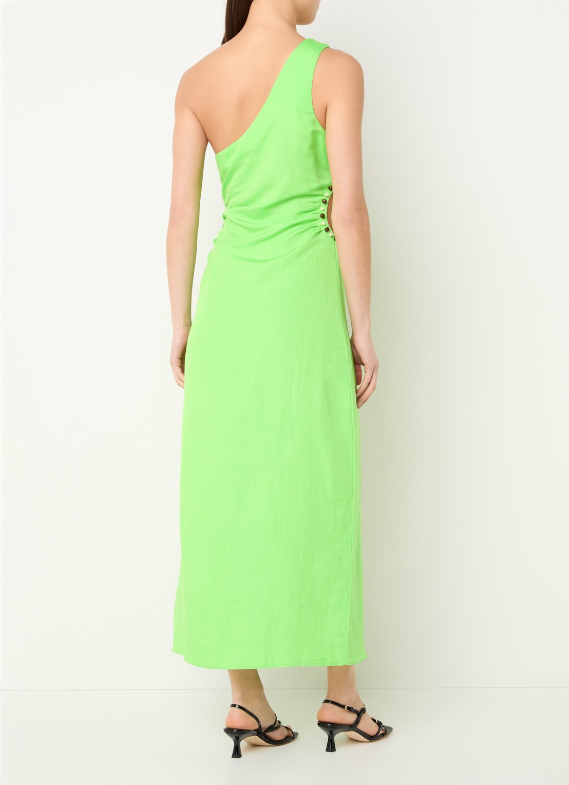 Fabienne Chapot Mandara midi jurk in linnenblend met cut-out detail - achterkant 2 groen