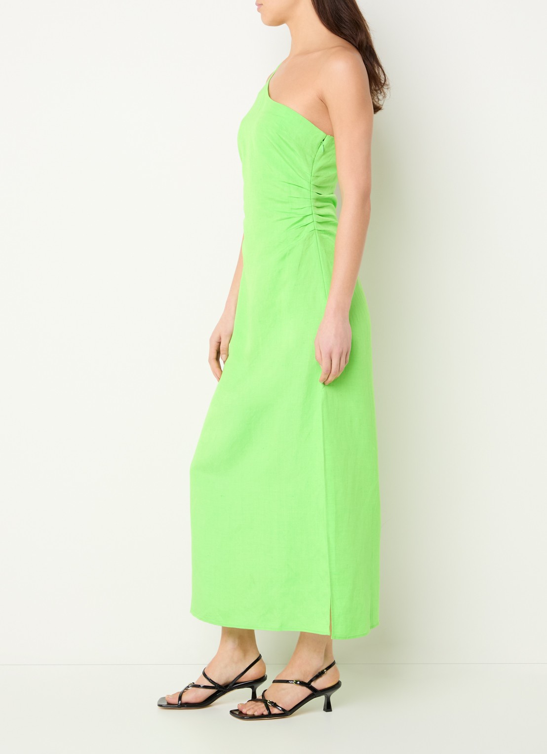 Fabienne Chapot Mandara midi jurk in linnenblend met cut-out detail - voorkant 4 groen