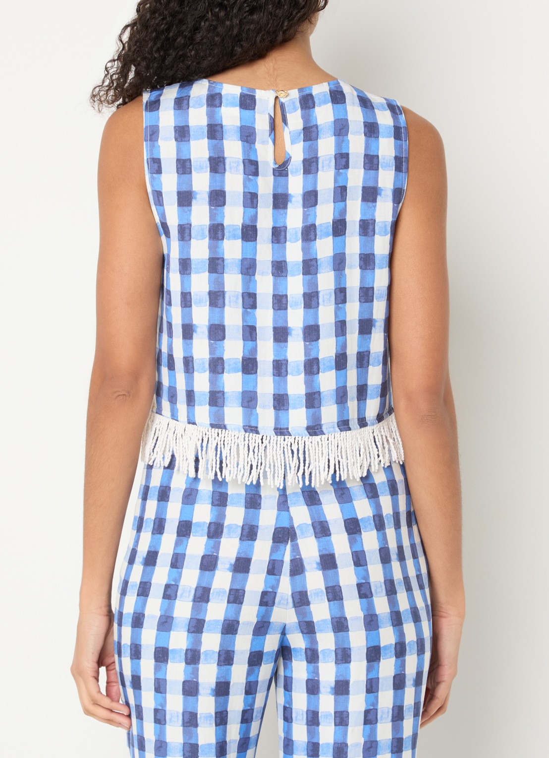 Fabienne Chapot Maxime croptop in linnenblend met ruitdessin - achterkant blauw